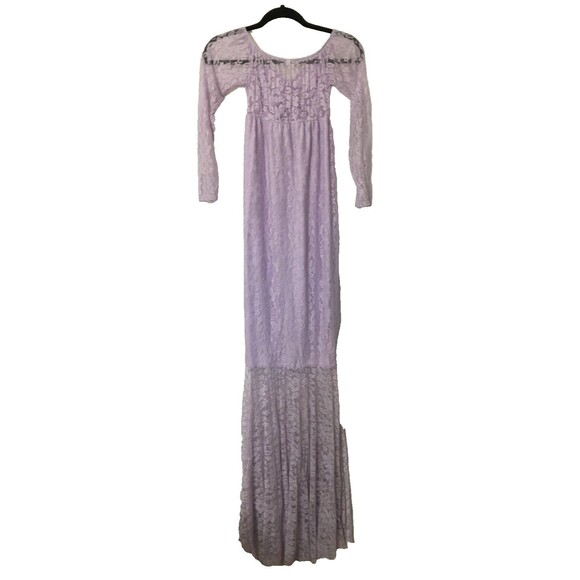 Victorian Stretch Lace Maxi Dress Sz Small Cottage Cove Lavender D2 - Picture 4 of 7